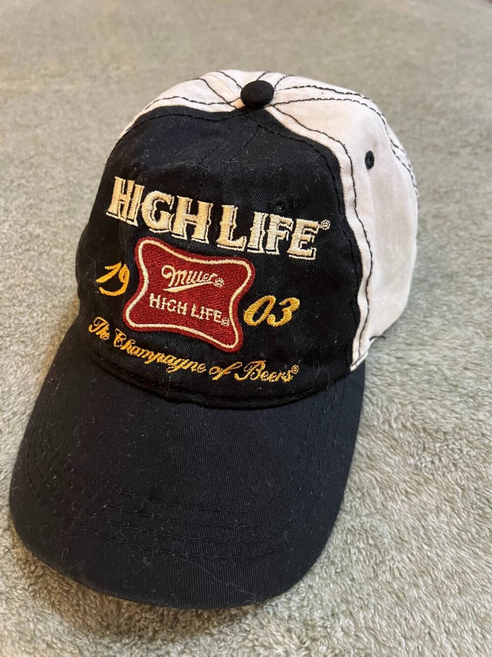 Miller High Life Embroidered Hat Black White Adjustable Strapback Cap Beer